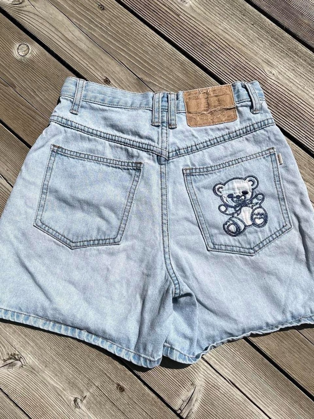Grass Raggs vintage light wash high waisted bear patch shorts